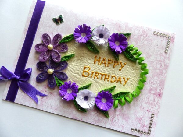 Purple Quilled Flowers in Circle Greeting Card image Purple Quilled Flowers in Circle Greeting Card image