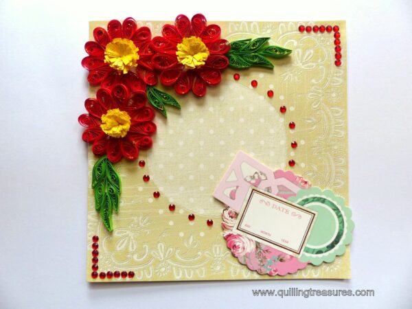Red Quilled Flowers in Corner Greeting Card image Red Quilled Flowers in Corner Greeting Card image