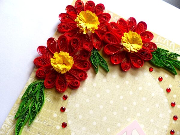 Red Quilled Flowers in Corner Greeting Card image Red Quilled Flowers in Corner Greeting Card image