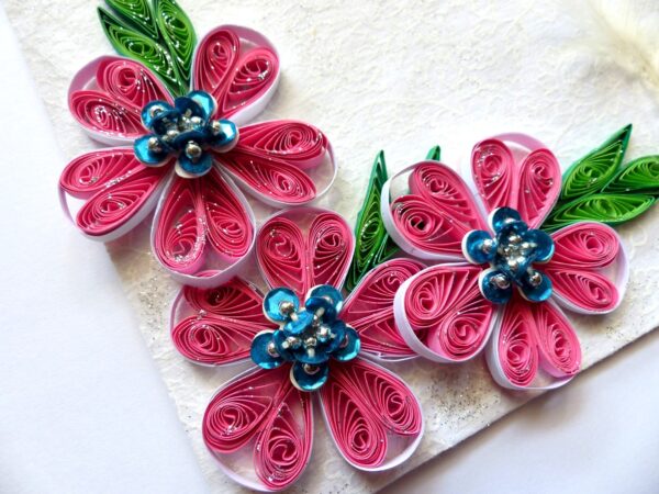 Sweet Pink Quilled Flowers Greeting Card image Sweet Pink Quilled Flowers Greeting Card image