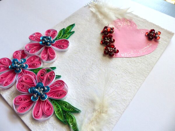 Sweet Pink Quilled Flowers Greeting Card image Sweet Pink Quilled Flowers Greeting Card image