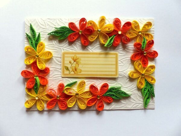 Yellow and Orange Quilled Corner Greeting Card image Yellow and Orange Quilled Corner Greeting Card image
