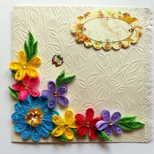 Multicolor Quilled Flowers Corner Greeting Card image