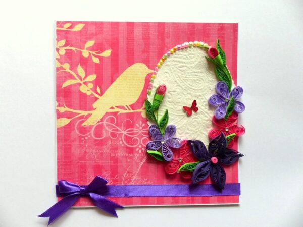 Pink Themed Sparkling Quilled Flowers Greeting Card image Pink Themed Sparkling Quilled Flowers Greeting Card image