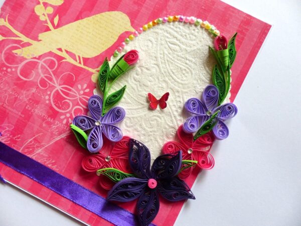 Pink Themed Sparkling Quilled Flowers Greeting Card image Pink Themed Sparkling Quilled Flowers Greeting Card image