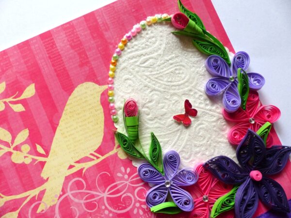 Pink Themed Sparkling Quilled Flowers Greeting Card image Pink Themed Sparkling Quilled Flowers Greeting Card image