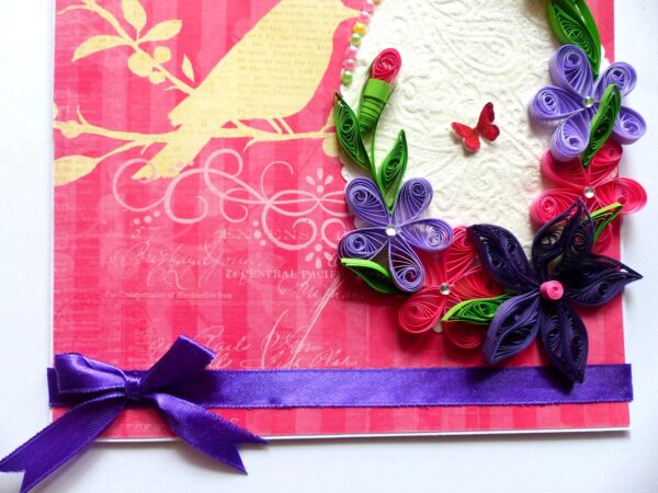 Pink Themed Sparkling Quilled Flowers Greeting Card image Pink Themed Sparkling Quilled Flowers Greeting Card image