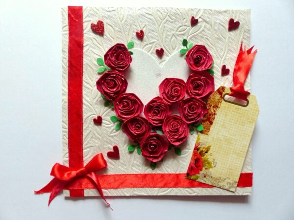 Quilled Red Roses in Heart Greeting Card image Quilled Red Roses in Heart Greeting Card image