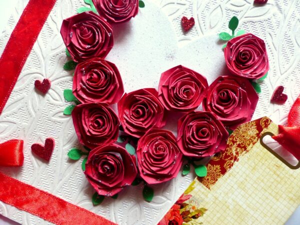 Quilled Red Roses in Heart Greeting Card image Quilled Red Roses in Heart Greeting Card image