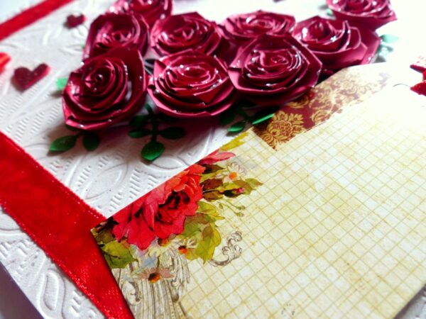Quilled Red Roses in Heart Greeting Card image Quilled Red Roses in Heart Greeting Card image