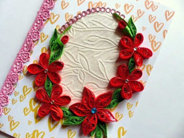 Red Themed Quilled Flowers Greeting Card image
