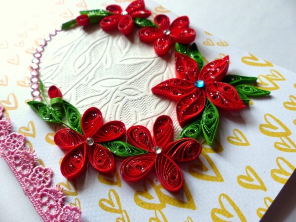 Red Themed Quilled Flowers Greeting Card image