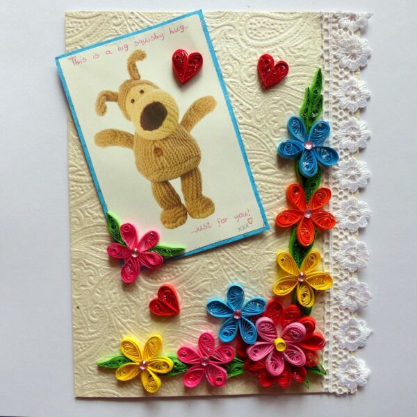Multicolor Quilled Flowers In Corner Greeting Card image Multicolor Quilled Flowers In Corner Greeting Card image