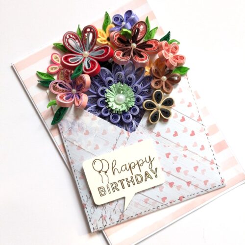 Quilled Flowers In Envelope Birthday Card