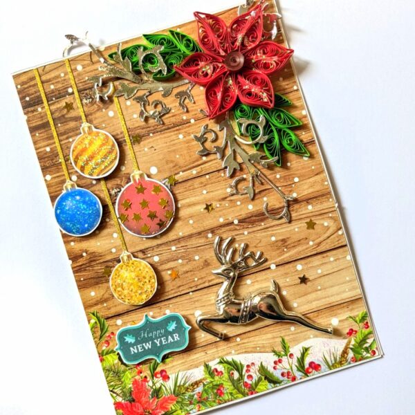 Quilled Flower Reindeer New Year Greeting Card image Quilled Flower Reindeer New Year Greeting Card image