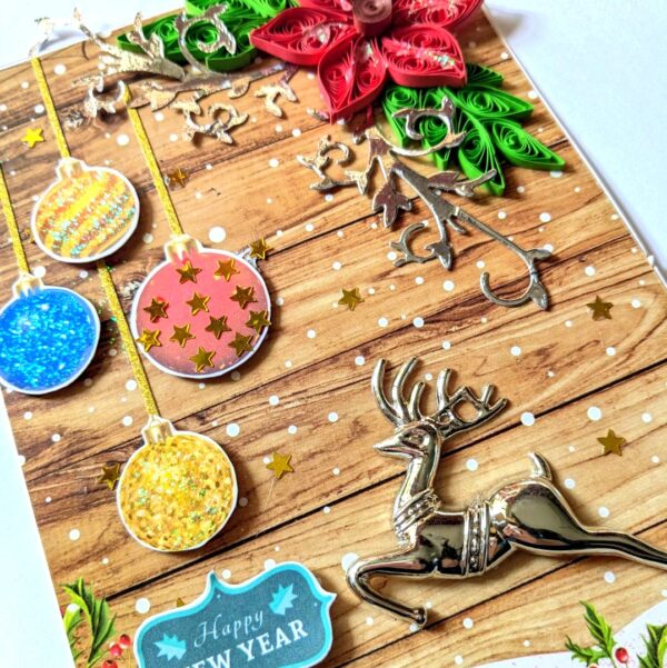 Quilled Flower Reindeer New Year Greeting Card image Quilled Flower Reindeer New Year Greeting Card image