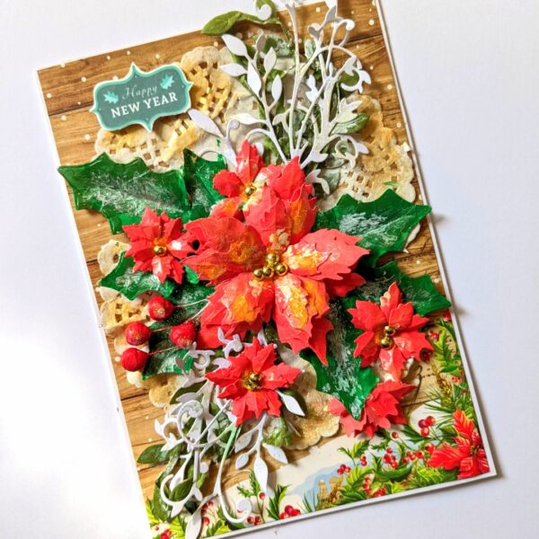 Poinsettias Handmade Christmas New Year Card image Poinsettias Handmade Christmas New Year Card image