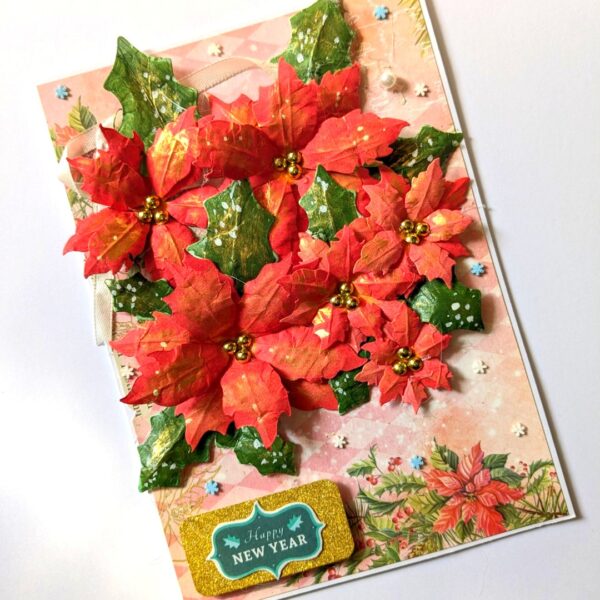 Poinsettia Handmade New Year Christmas card image Poinsettia Handmade New Year Christmas card image