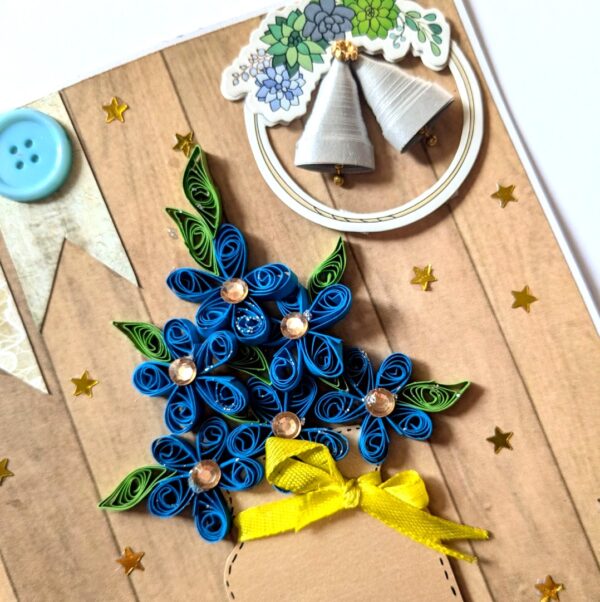 Quilled Blue Flowers New Year Greeting Card image Quilled Blue Flowers New Year Greeting Card image