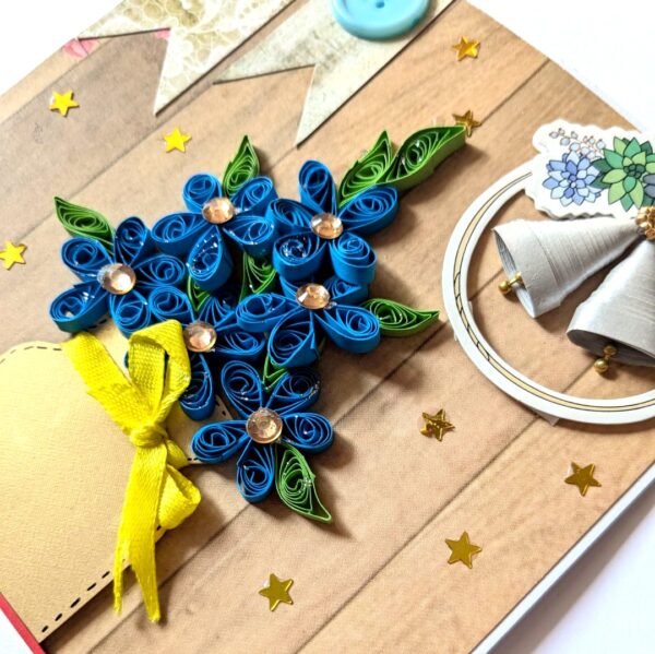 Quilled Blue Flowers New Year Greeting Card image Quilled Blue Flowers New Year Greeting Card image