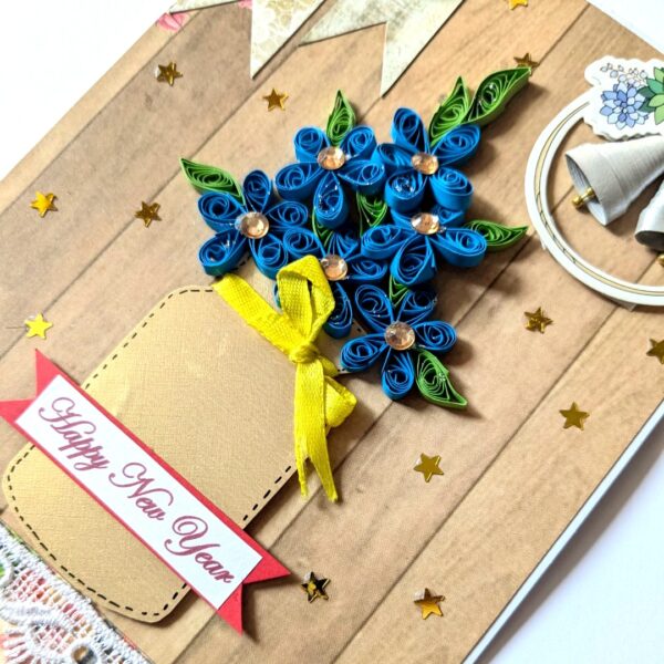 Quilled Blue Flowers New Year Greeting Card image Quilled Blue Flowers New Year Greeting Card image