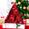 PXL_20241201_101329179-Photoroom Red Green Flip Sequin Santa Cap with Holly Leaves