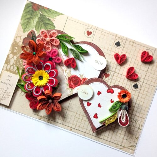 Handmade Red Heart Quilled Love Card