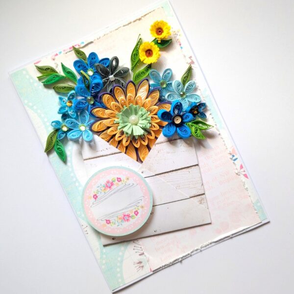 PXL_20250105_074516750 Blue Quilled Flowers In Envelope Greeting Card
