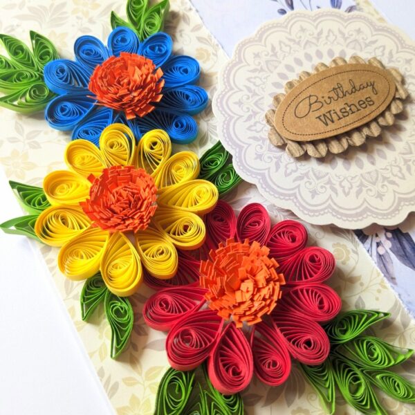 Sparkling Quilled Flowers Birthday Greeting Card -D7 image Sparkling Quilled Flowers Birthday Greeting Card -D7 image