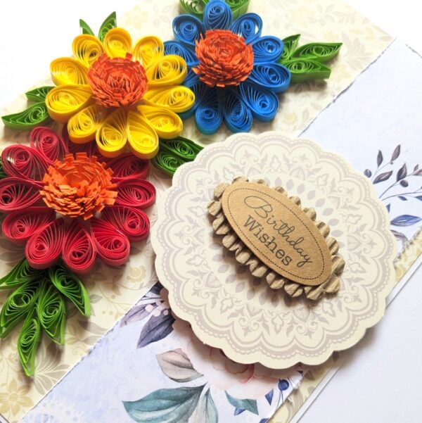 Sparkling Quilled Flowers Birthday Greeting Card -D7 image Sparkling Quilled Flowers Birthday Greeting Card -D7 image
