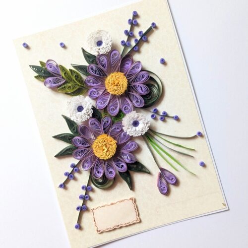 Sparkling Purple Themed Quilled Flowers Birthday Card image