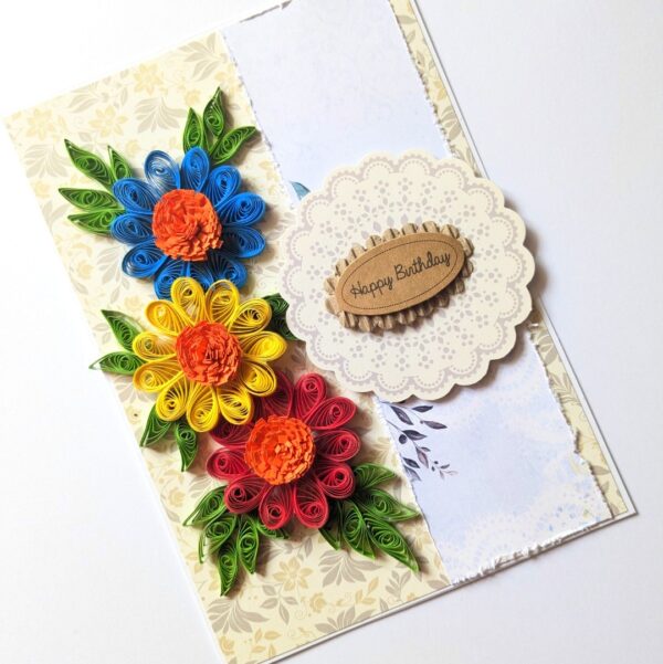 Sparkling Quilled Flowers Birthday Greeting Card -D8 image Sparkling Quilled Flowers Birthday Greeting Card -D8 image