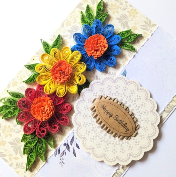 Sparkling Quilled Flowers Birthday Greeting Card -D8 image Sparkling Quilled Flowers Birthday Greeting Card -D8 image