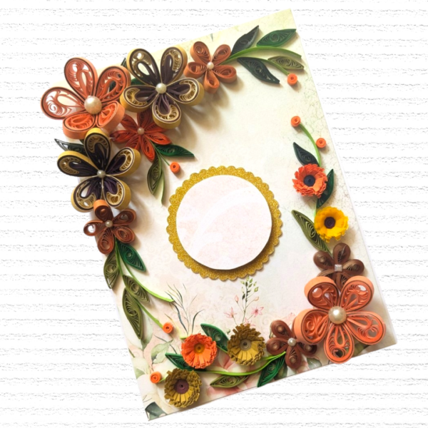 PXL_20250223_053934777-Photoroom Orange Quilled Flowers Corner Greeting Card