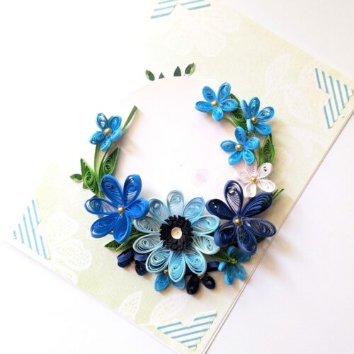 Blue Themed Quilled Flowers Greeting Card