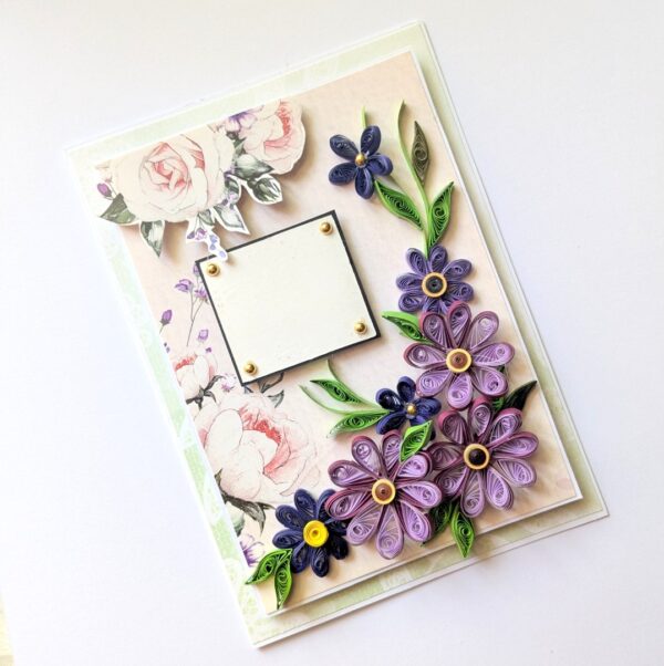 Purple Themed Quilled Flowers Greeting Card image Purple Themed Quilled Flowers Greeting Card image
