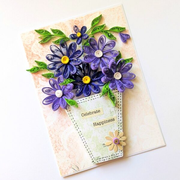 Purple Themed Quilled Flowers Greeting Card image Purple Themed Quilled Flowers Greeting Card image