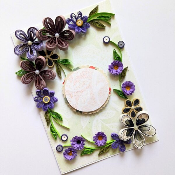 PXL_20250503_102603323 Purple Quilled Flowers Corner Greeting Card