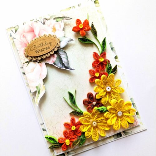 Yellow Quilled Flowers Birthday Greeting Card