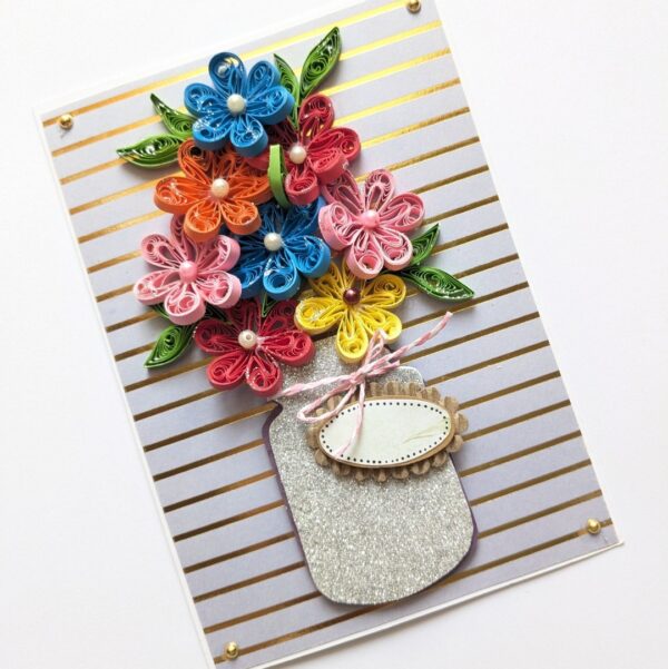 PXL_20250503_102916369 Multicolored Quilled Flowers In Vase Greeting Card