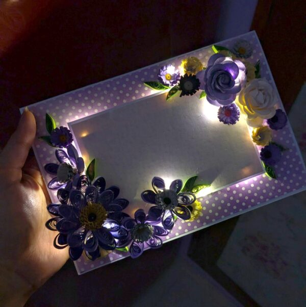 PXL_20250717_131103925 Purple Quilled Greeting card with Light and Box