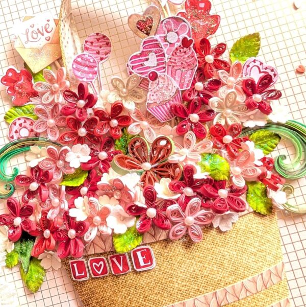 Quilled Valentine Floral Bouquet Greeting Card