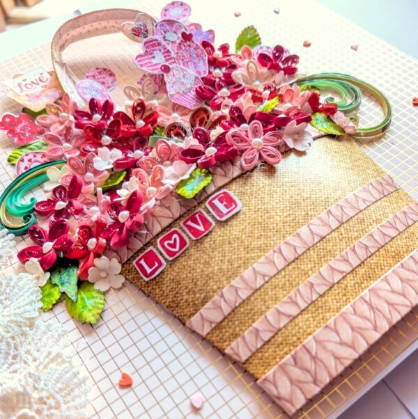 Quilled Valentine Floral Bouquet Greeting Card