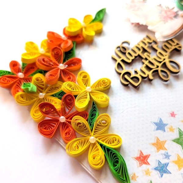 Yellow Orange Quilled Birthday Greeting Card image