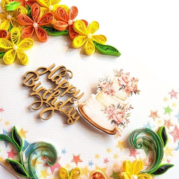 Yellow Orange Quilled Birthday Greeting Card image
