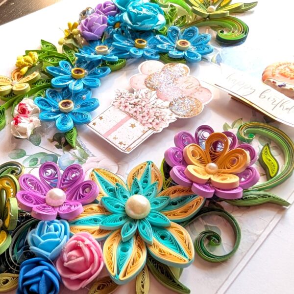 PXL_20260216_101215445 A4 Sparkling Quilled Flowers Birthday Greeting card