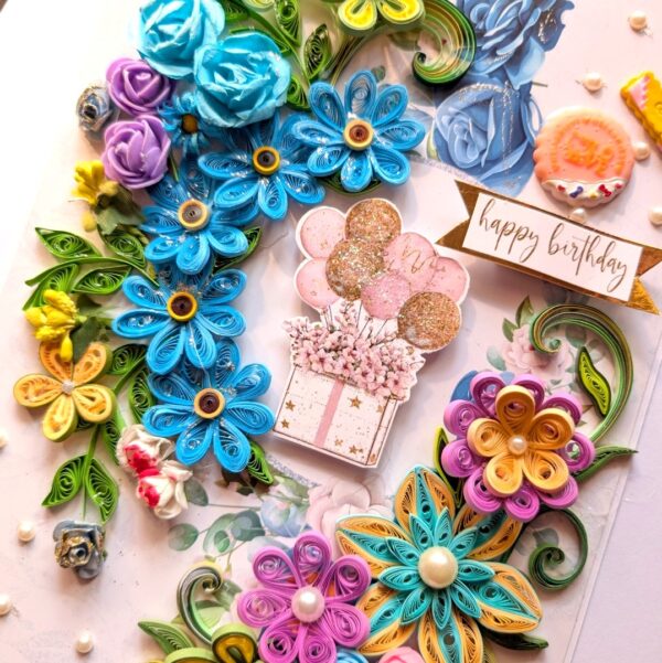 PXL_20260216_101232801 A4 Sparkling Quilled Flowers Birthday Greeting card