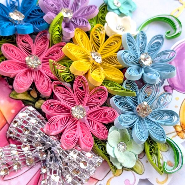 Multi Quill Flowers In Gift box Greeting Card
