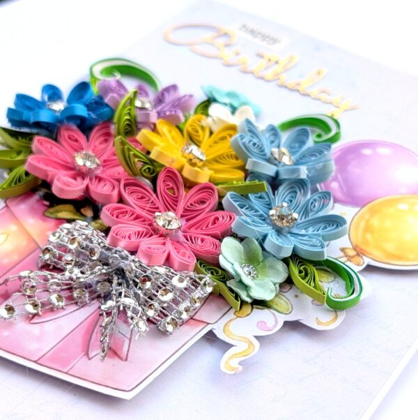 Multi Quill Flowers In Gift box Greeting Card
