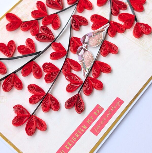 Quilled hearts and Love Birds Greeting card